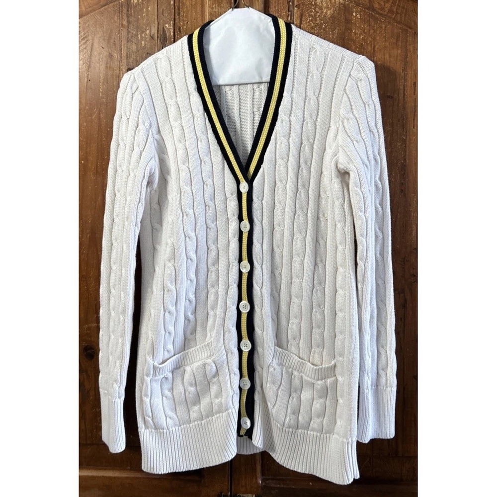 Vintage 1995 Ralph Lauren Sport Cable Knit Cardigan Cotton V-Neck Casual Top Sma